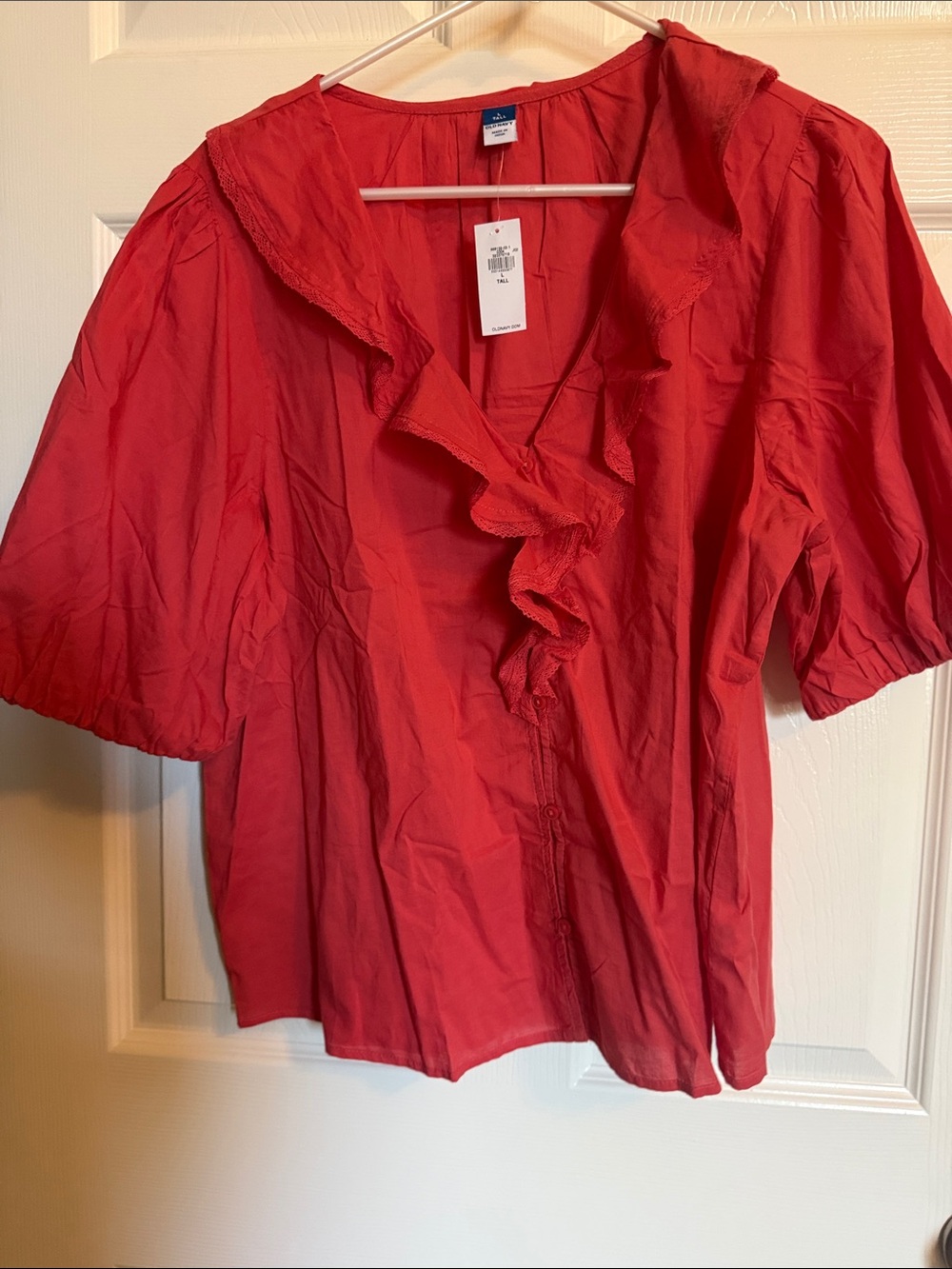 Old Navy Coral-Red Ruffle V-Neck Short Sleeve Blouse